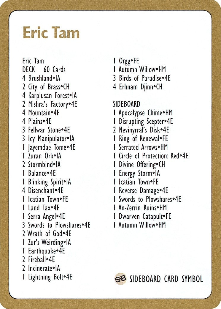 1996 Eric Tam Decklist Card (WCD)