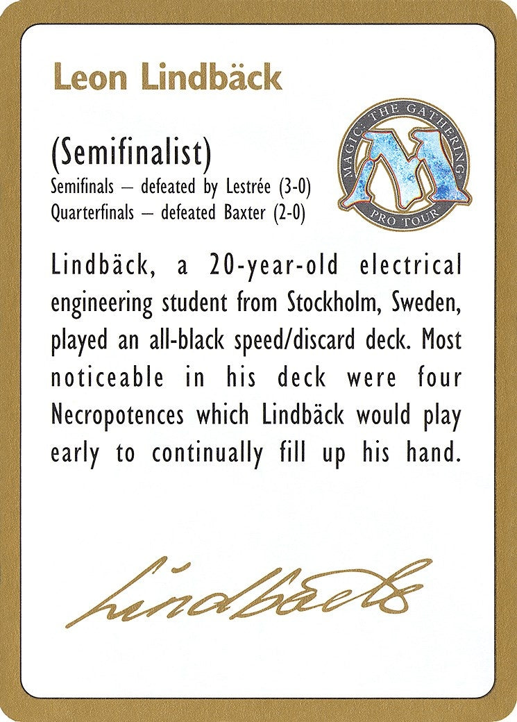 1996 Leon Lindback Biography Card (WCD)