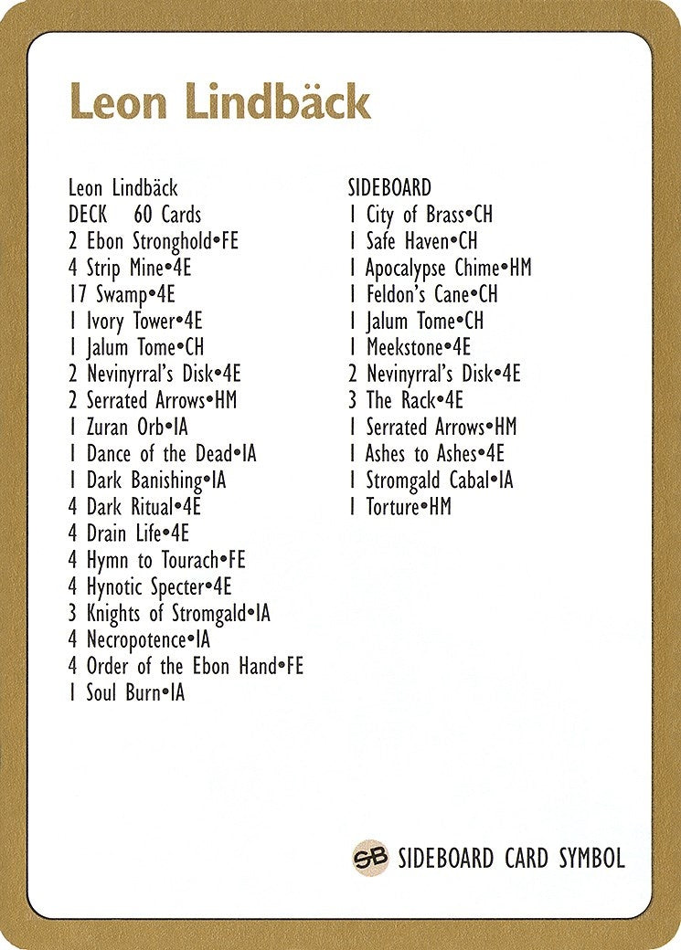 1996 Leon Lindback Decklist Card (WCD)