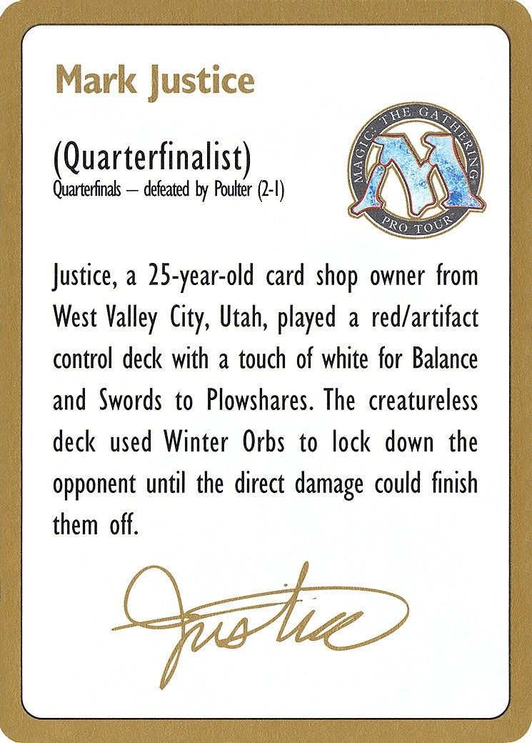 1996 Mark Justice Biography Card (WCD)