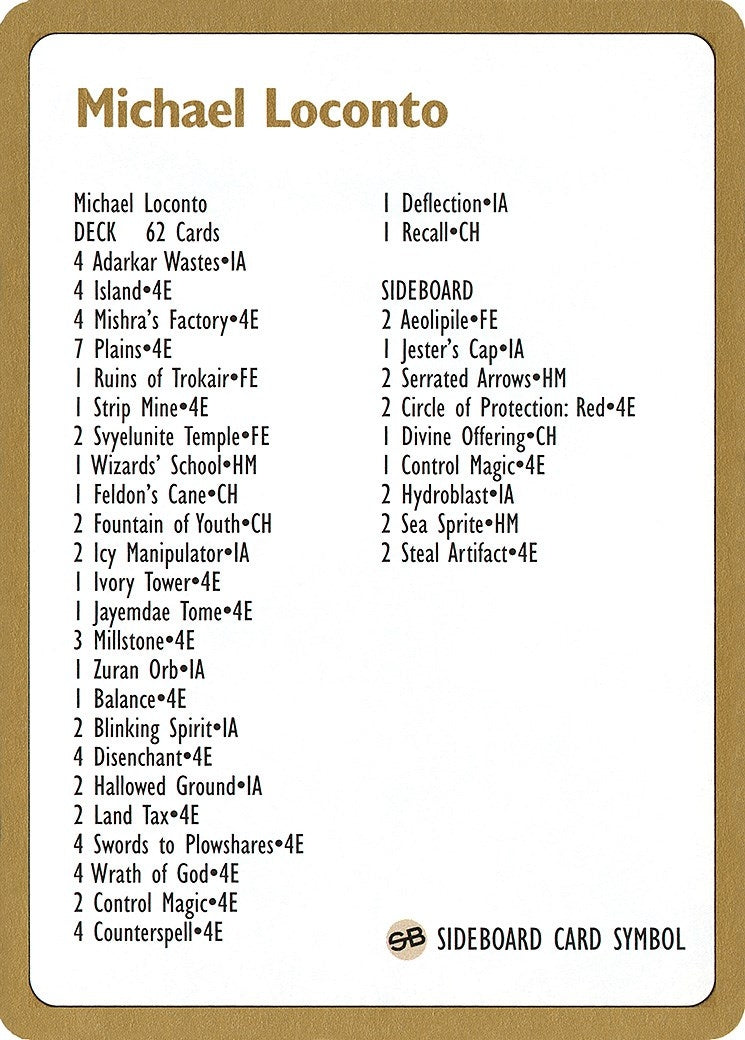 1996 Michael Loconto Decklist Card (WCD)