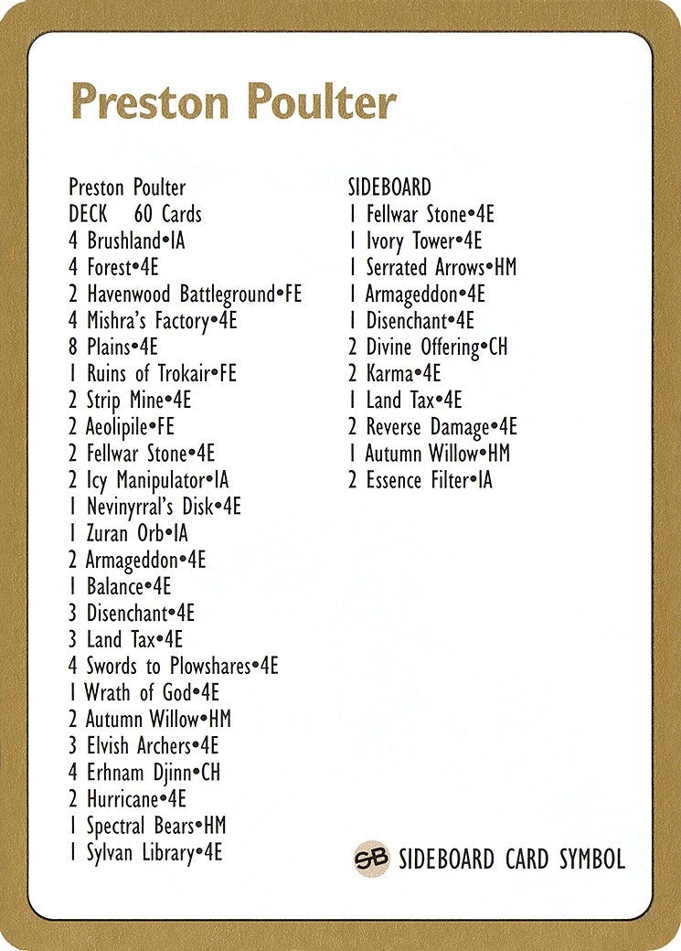 1996 Preston Poulter Decklist Card (WCD)