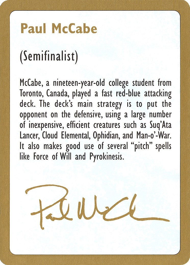 1997 Paul McCabe Biography Card (WCD)