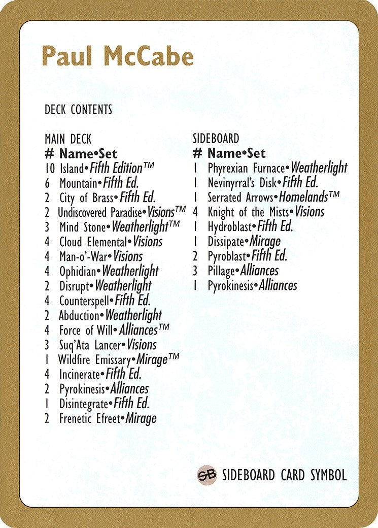 1997 Paul McCabe Decklist Card (WCD)