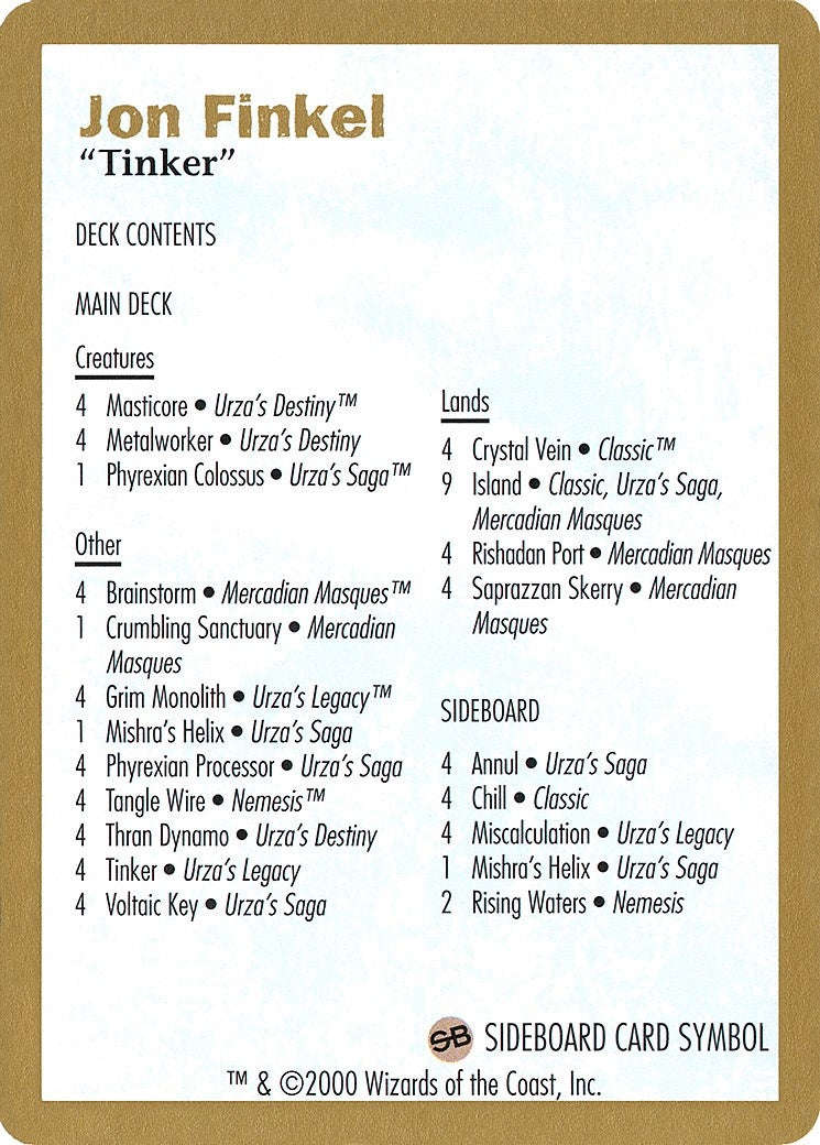 2000 Jon Finkel Decklist Card (WCD)