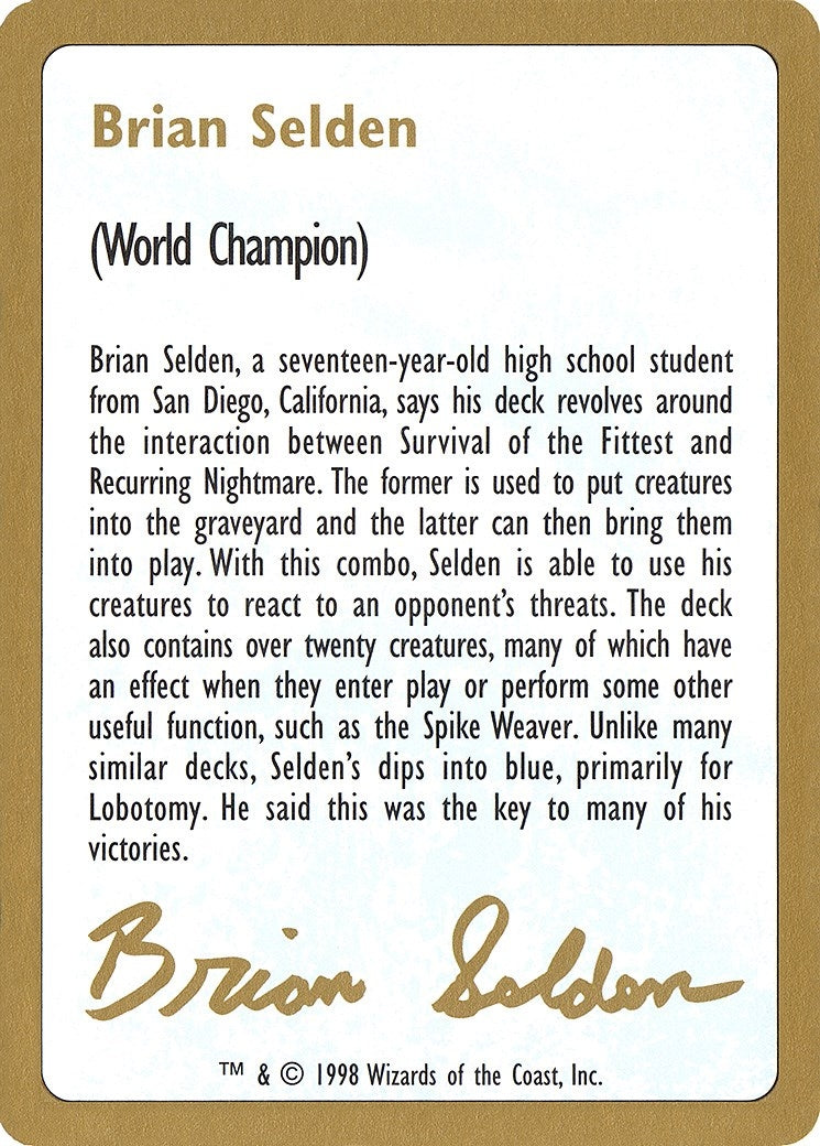 1998 Brian Selden Biography Card (WCD)