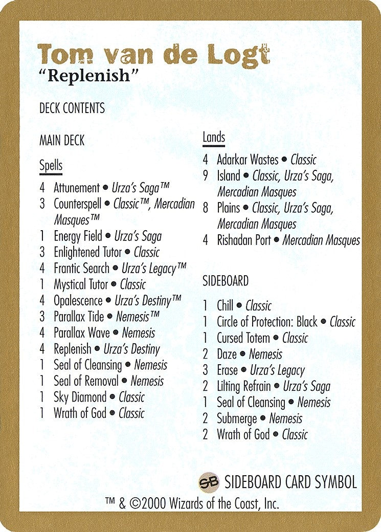2000 Tom van de Logt Decklist Card (WCD)