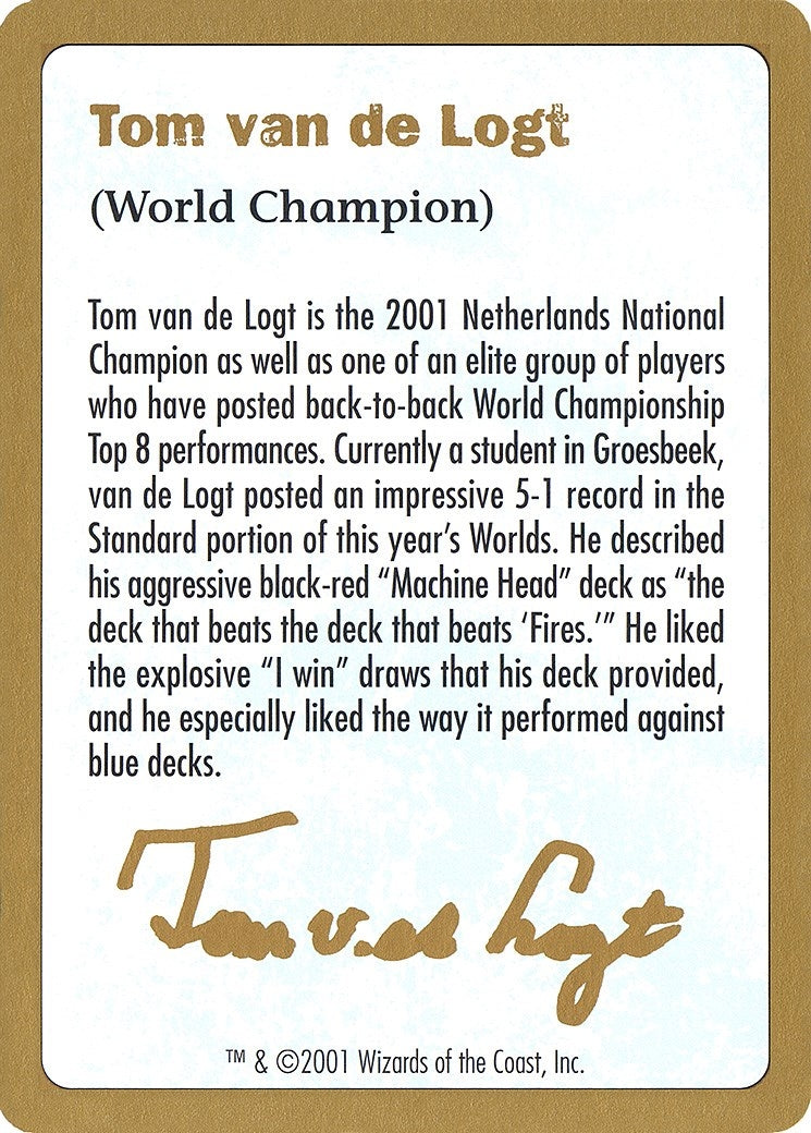 2001 Tom van de Logt Biography Card (WCD)