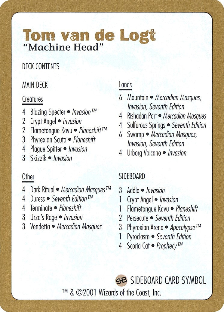 2001 Tom van de Logt Decklist Card (WCD)