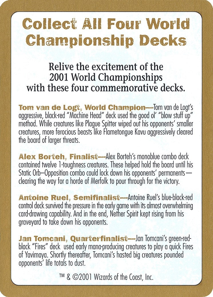 2001 World Championship Advertisement Card (WCD)