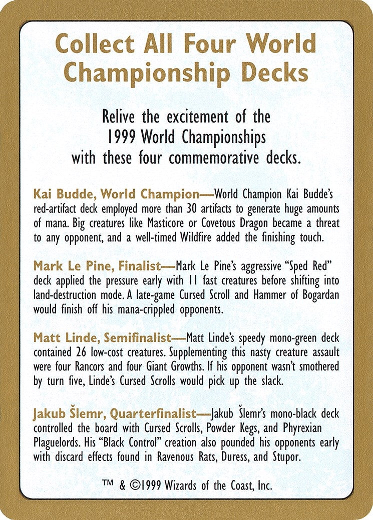 1999 World Championship Advertisement Card (WCD)