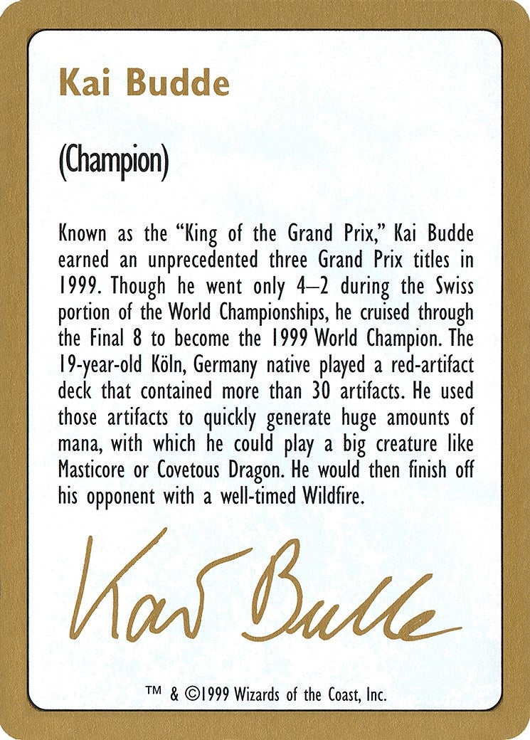 1999 Kai Budde Biography Card (WCD)