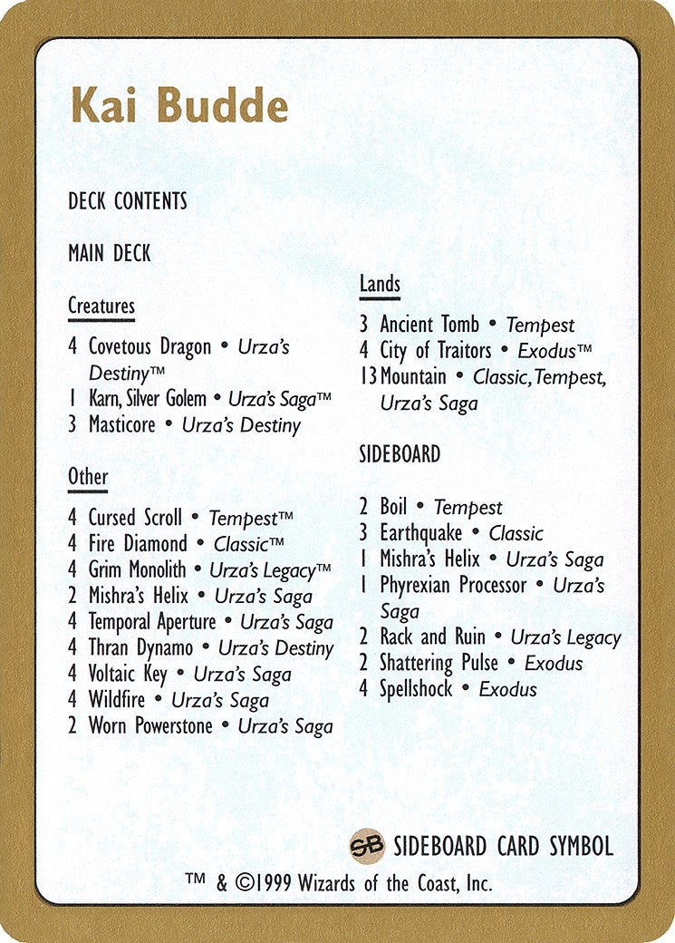 1999 Kai Budde Decklist Card (WCD)