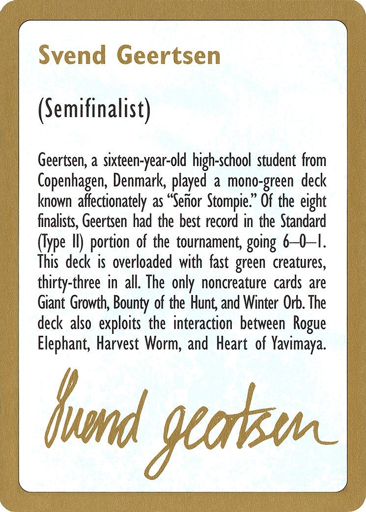 1997 Svend Geertsen Biography Card (WCD)