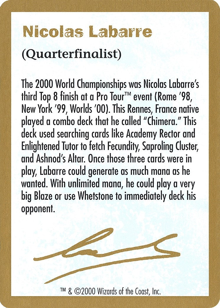 2000 Nicolas Labarre Biography Card (WCD)