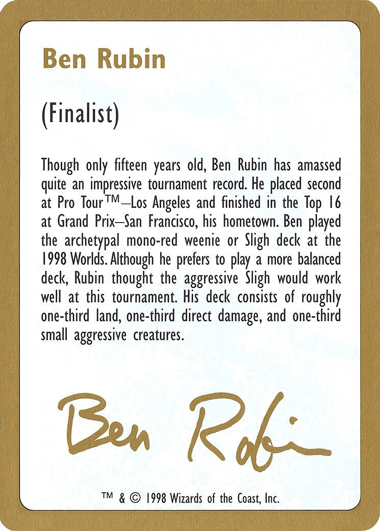 1998 Ben Rubin Biography Card (WCD)