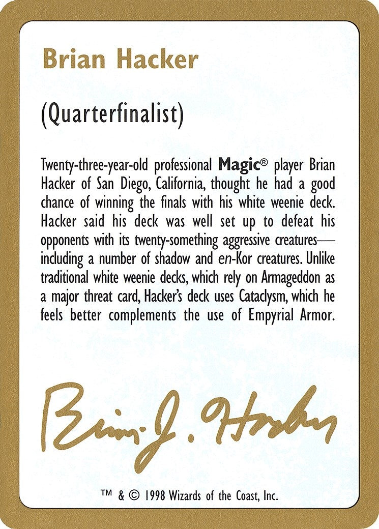1998 Brian Hacker Biography Card (WCD)