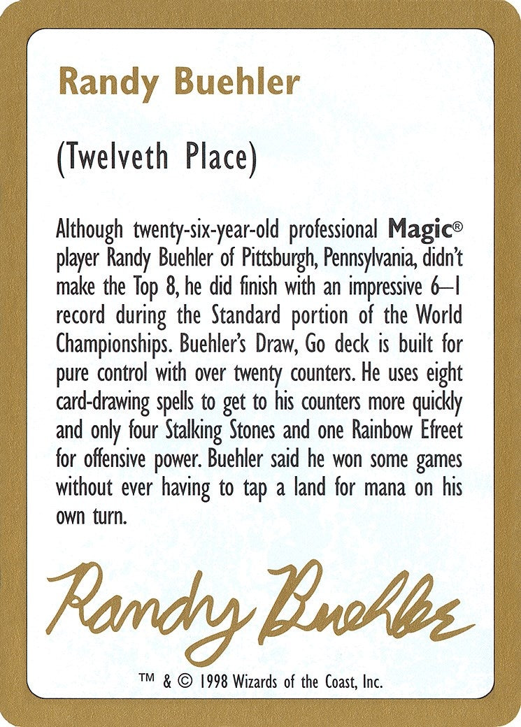 1998 Randy Buehler Biography Card (WCD)