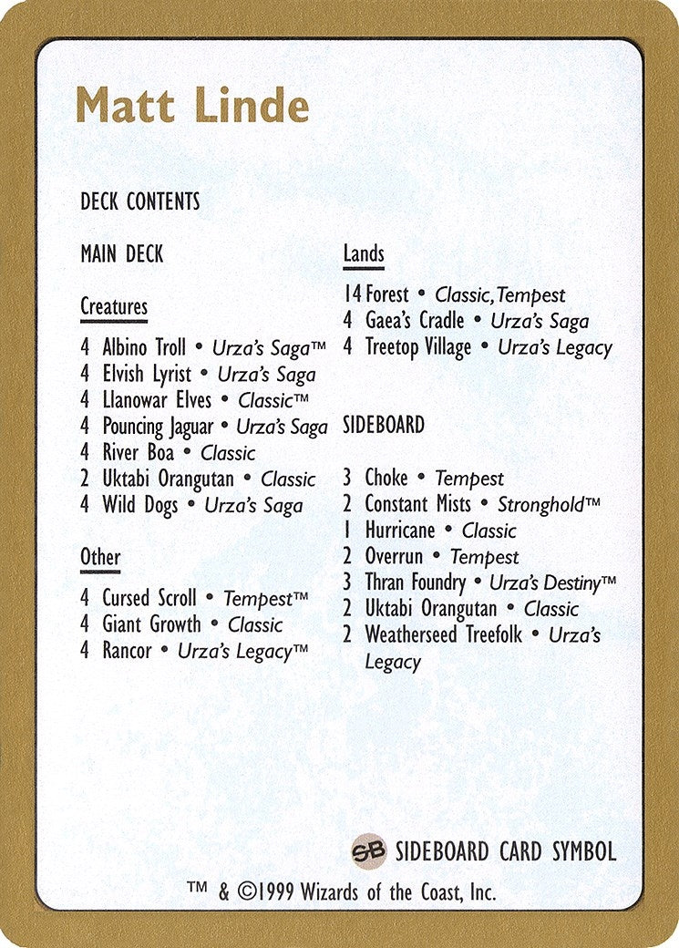 1999 Matt Linde Decklist Card (WCD)