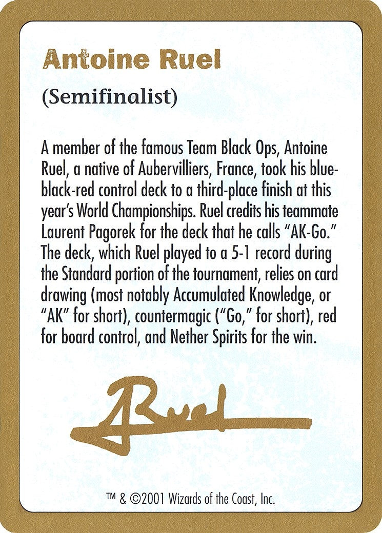 2001 Antoine Ruel Biography Card (WCD)