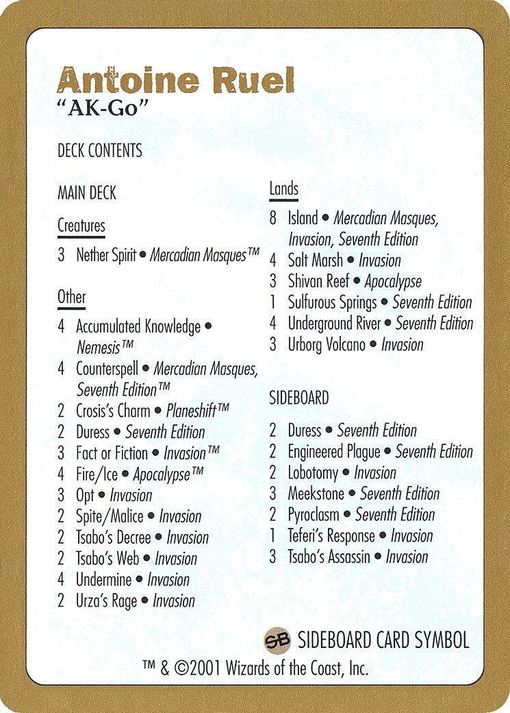2001 Antoine Ruel Decklist Card (WCD)