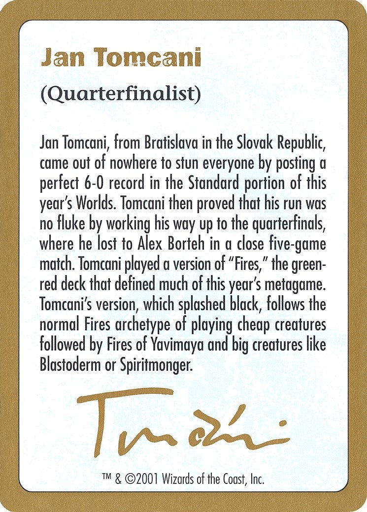 2001 Jan Tomcani Biography Card (WCD)