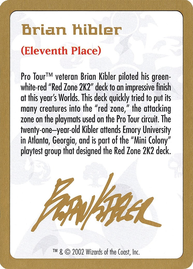 2002 Brian Kibler Biography Card (WCD)