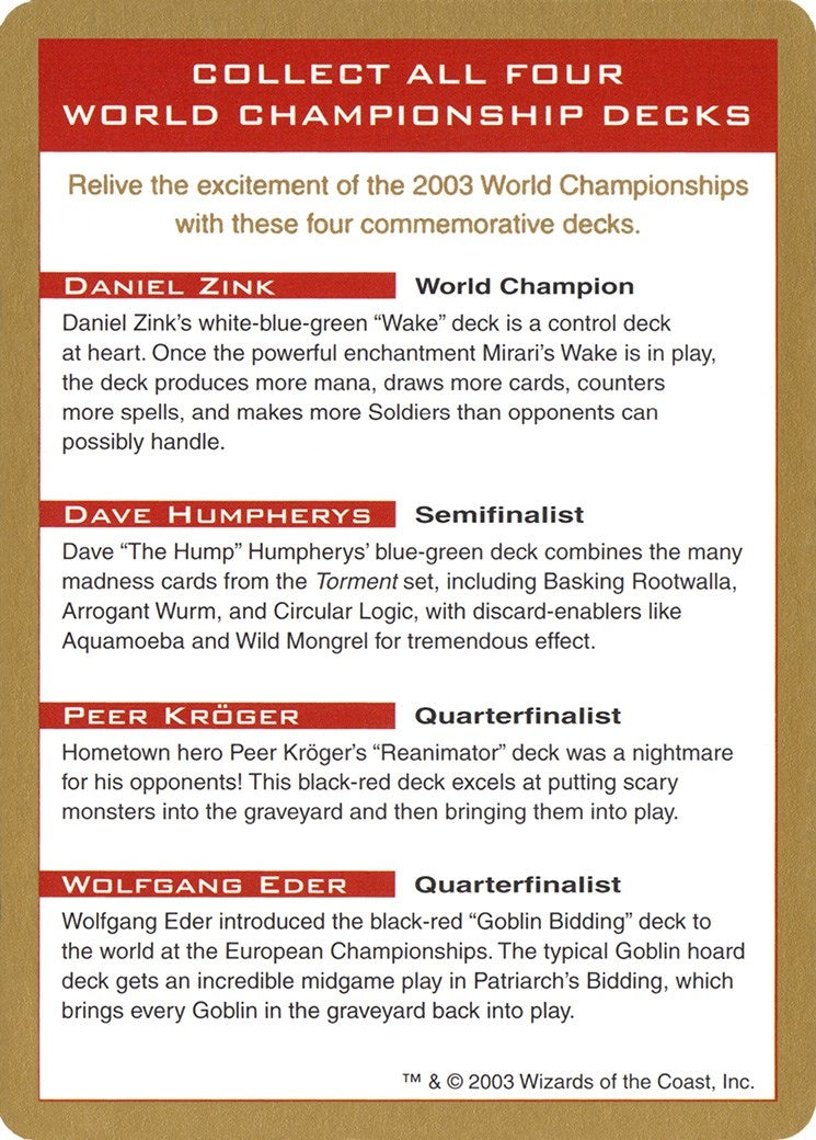 2003 World Championship Advertisement Card (WCD)