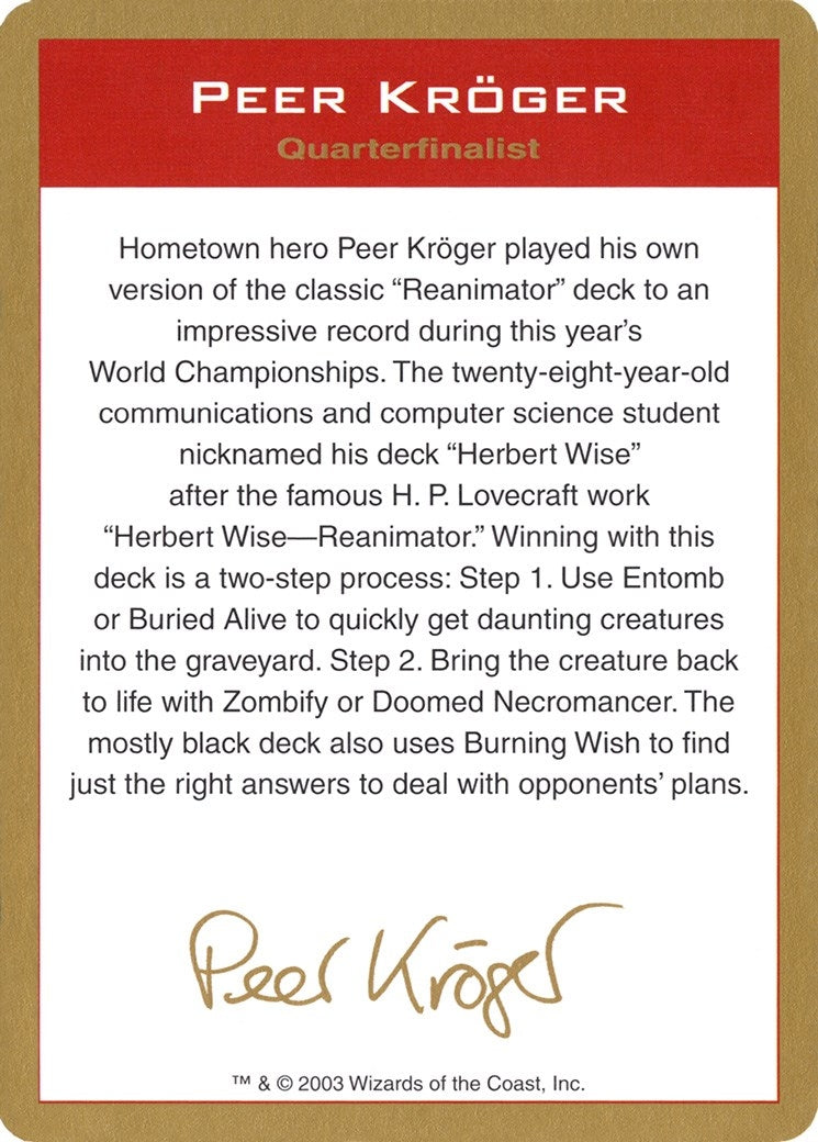 2003 Peer Kroger Biography Card (WCD)