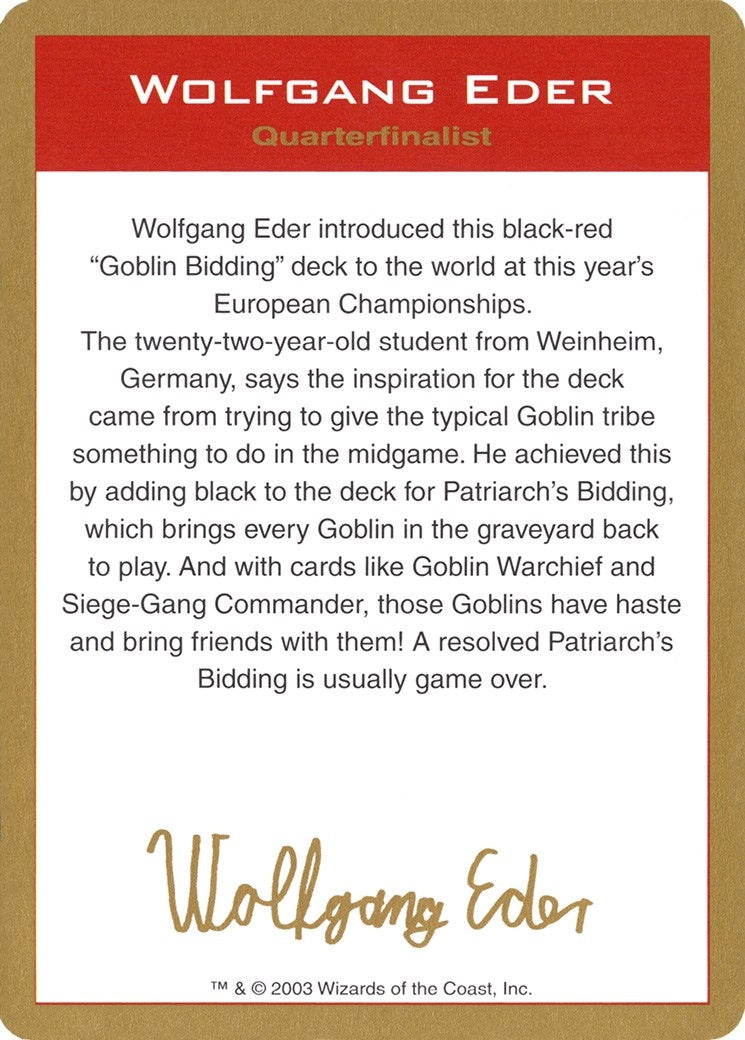 2003 Wolfgang Eder Biography Card (WCD)