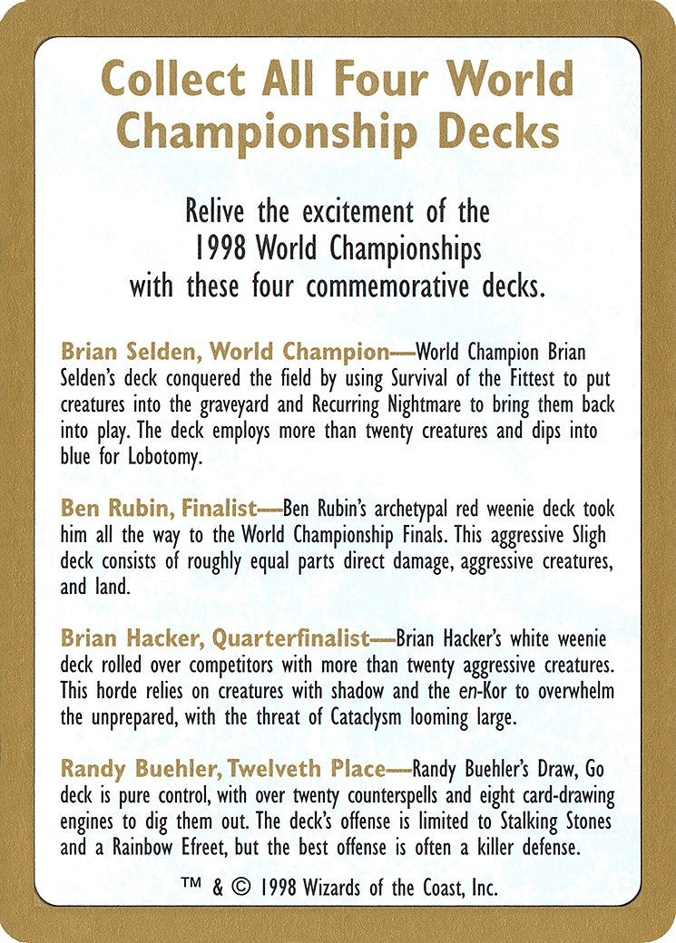 1998 World Championship Advertisement Card (WCD)