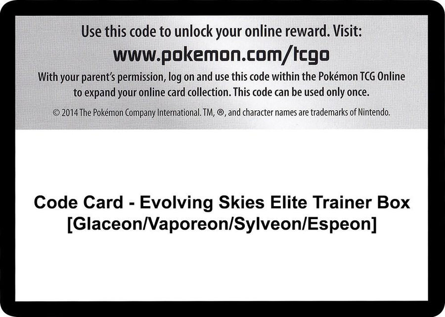 Code Card - Evolving Skies Elite Trainer Box [Glaceon/Vaporeon/Sylveon/Espeon] (SWSH07)