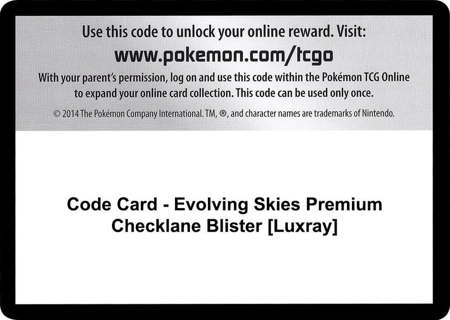 Code Card - Evolving Skies Premium Checklane Blister [Luxray] (SWSH07)