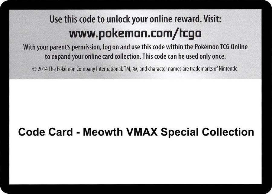 Code Card - Meowth VMAX Special Collection (MCAP)