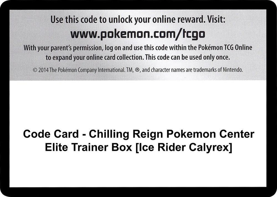 Code Card - Chilling Reign Pokemon Center Elite Trainer Box [Ice Rider Calyrex] (SWSH06)