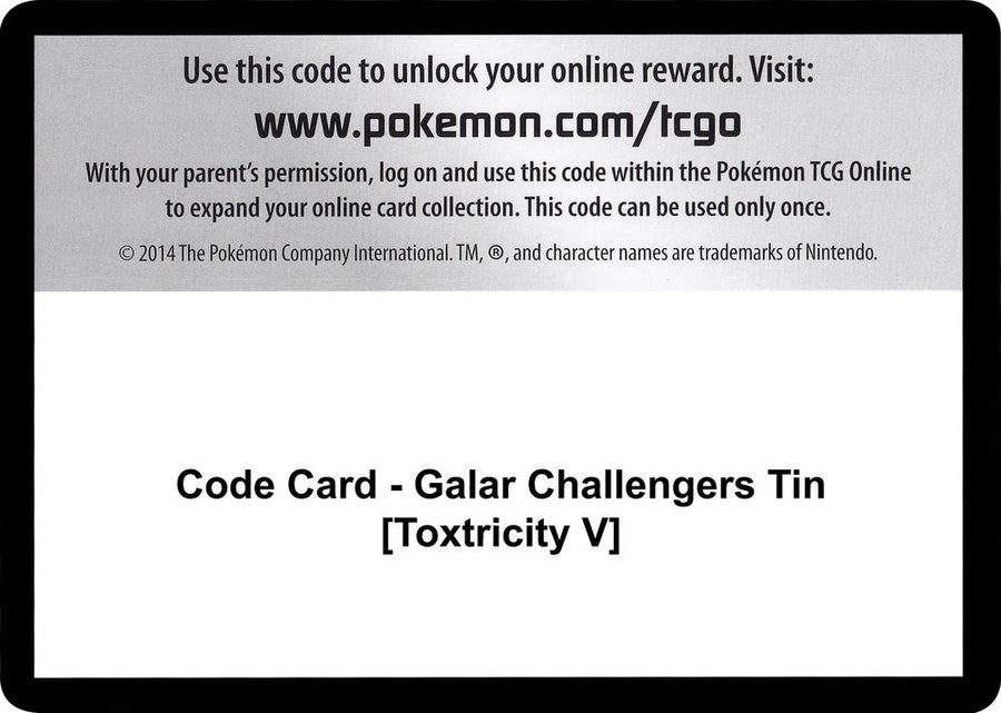 Code Card - Galar Challengers Tin [Toxtricity V] (MCAP)