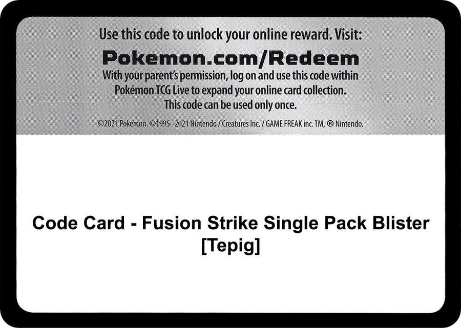 Code Card - Fusion Strike Single Pack Blister [Tepig] (SWSH08)