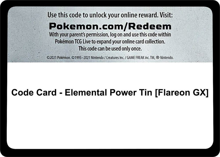 Code Card - Elemental Power Tin [Flareon GX] (MCAP)