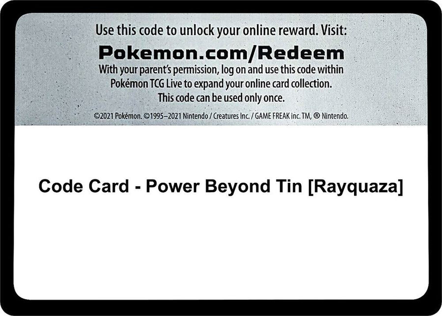 Code Card - Power Beyond Tin [Rayquaza] (MCAP)