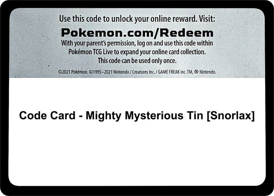 Code Card - Mighty Mysterious Tin [Snorlax] (MCAP)