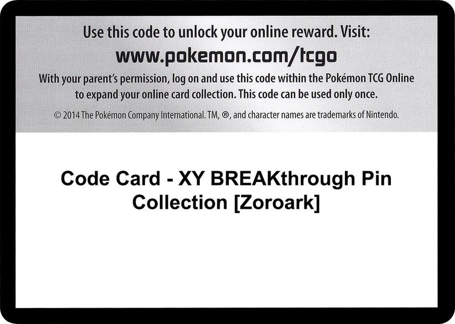 Code Card - XY BREAKthrough Pin Collection [Zoroark] (BKT)