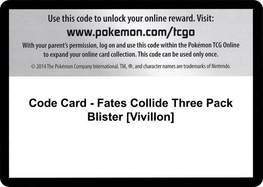 Code Card - Fates Collide Three Pack Blister [Vivillon] (FCO)