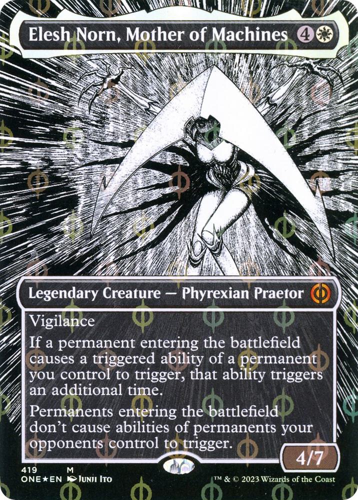 Elesh Norn, Mother of Machines (Borderless) (Step-and-Compleat Foil) (419) (ONE)