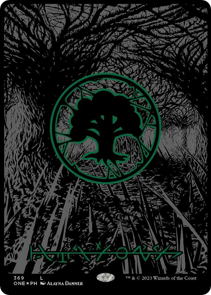 Forest (Phyrexian) - Full Art (Oil Slick Raised Foil) (369) (ONE)