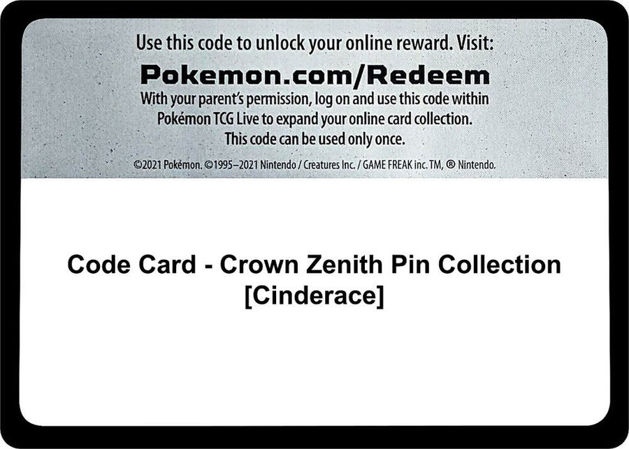 Code Card - Crown Zenith Pin Collection [Cinderace] (CRZ)