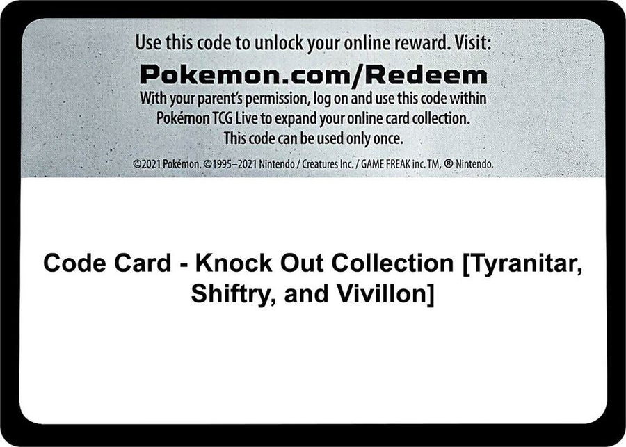 Code Card - Knock Out Collection [Tyranitar, Shiftry, and Vivillon] (MCAP)