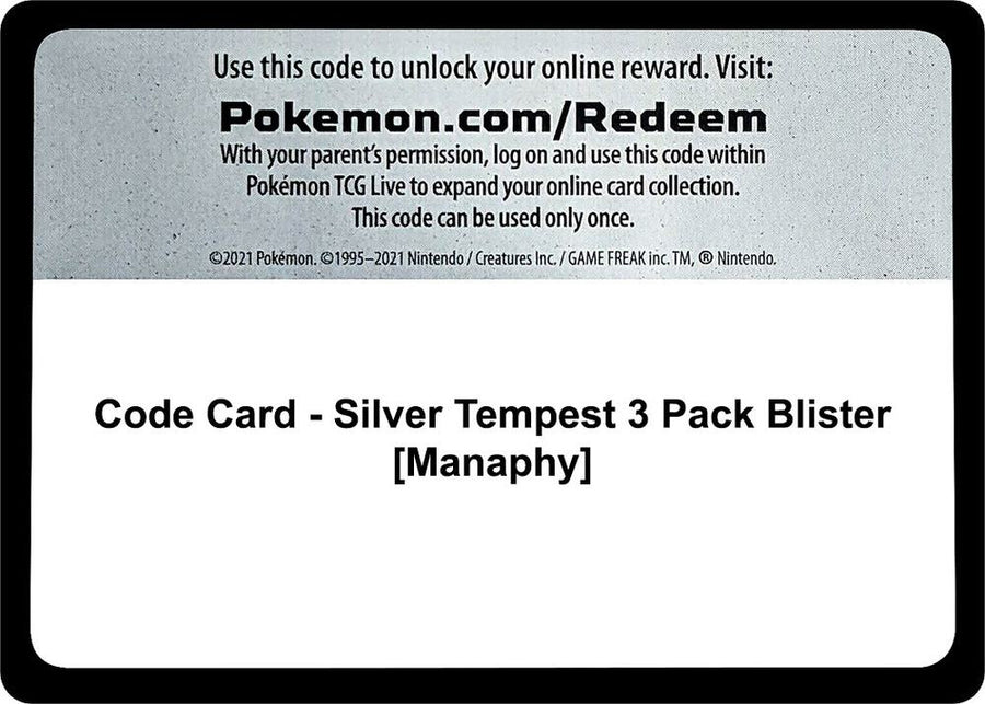 Code Card - Silver Tempest 3 Pack Blister [Manaphy] (SWSH12)