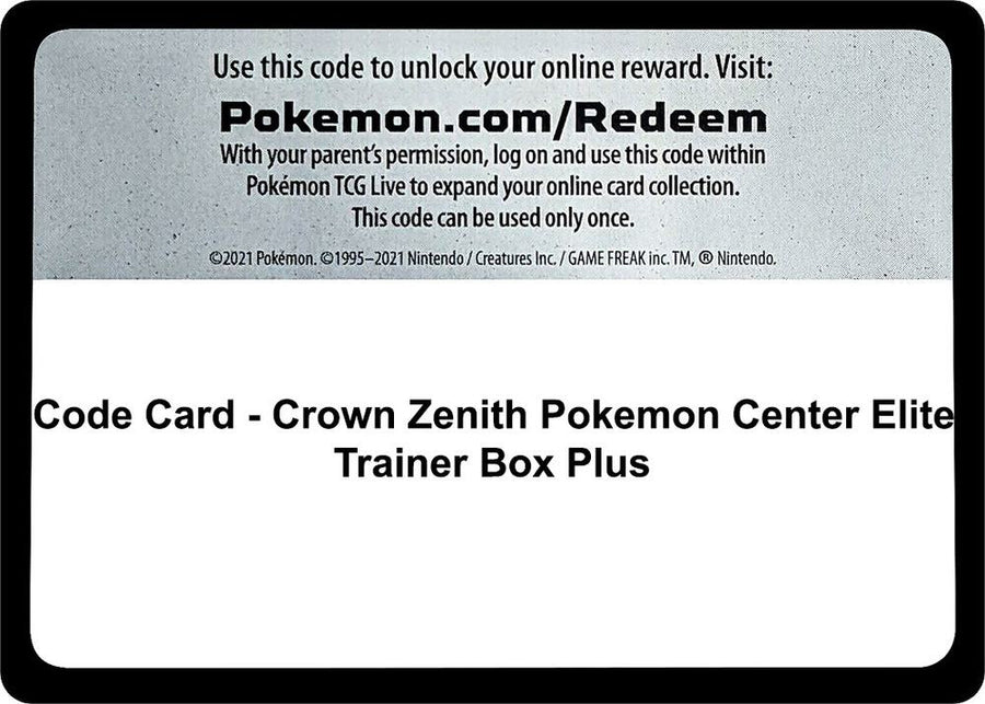 Code Card - Crown Zenith Pokemon Center Elite Trainer Box Plus (CRZ)