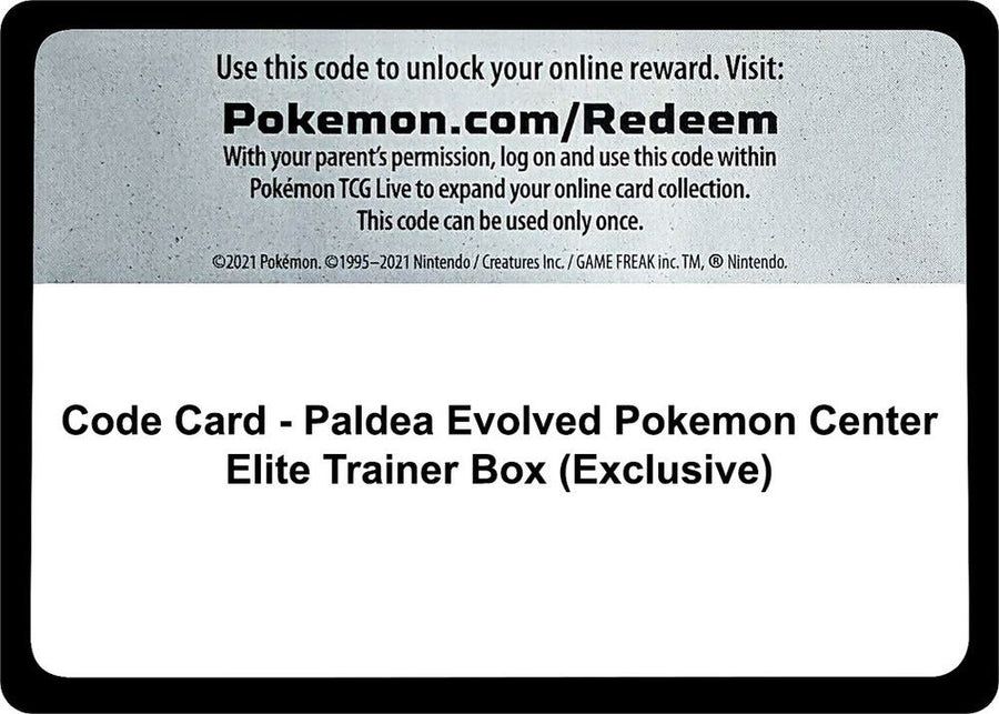 Code Card - Paldea Evolved Pokemon Center Elite Trainer Box (Exclusive) (PAL)