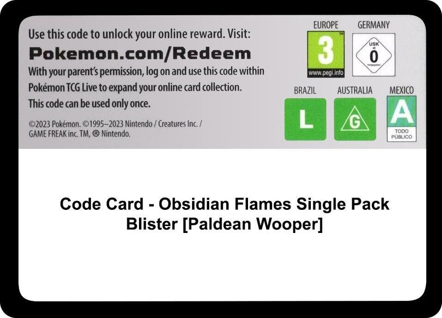 Code Card - Obsidian Flames Single Pack Blister [Paldean Wooper] (OBF)